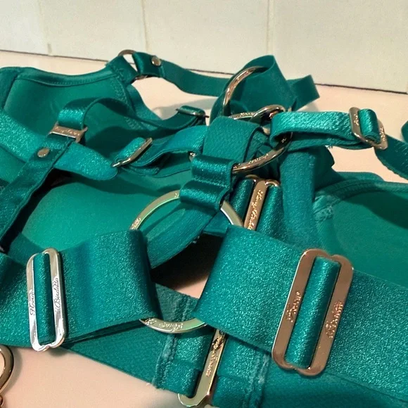 Honey Birdette KUKURO💚 Jade Green 2 Piece Set 32DD Harness Bra + Panty XS